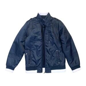 Navy Blue White Guess Jacket Large 16 - 18 Winter Fall Outerwear Zipper Closure